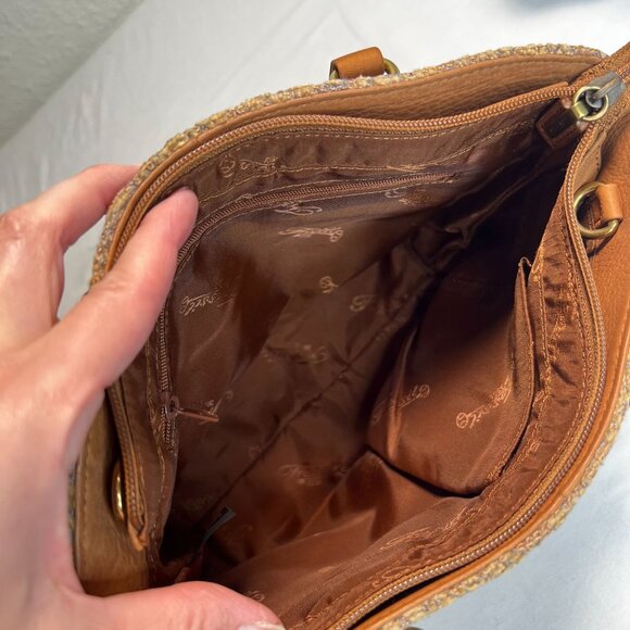 Fossil Chenille Tapestry Paisley Bag Boho Crossbody Top Handle Convertible Brown - Picture 11 of 15